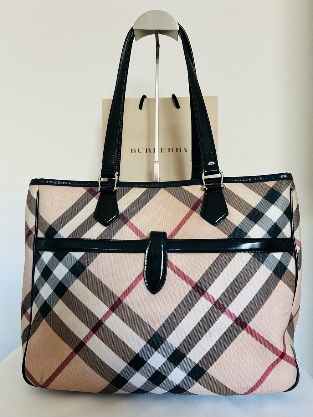 🖤Burberry❤️💛 Beige Vintage PVC~ Nova Check Tote Bag in EUC